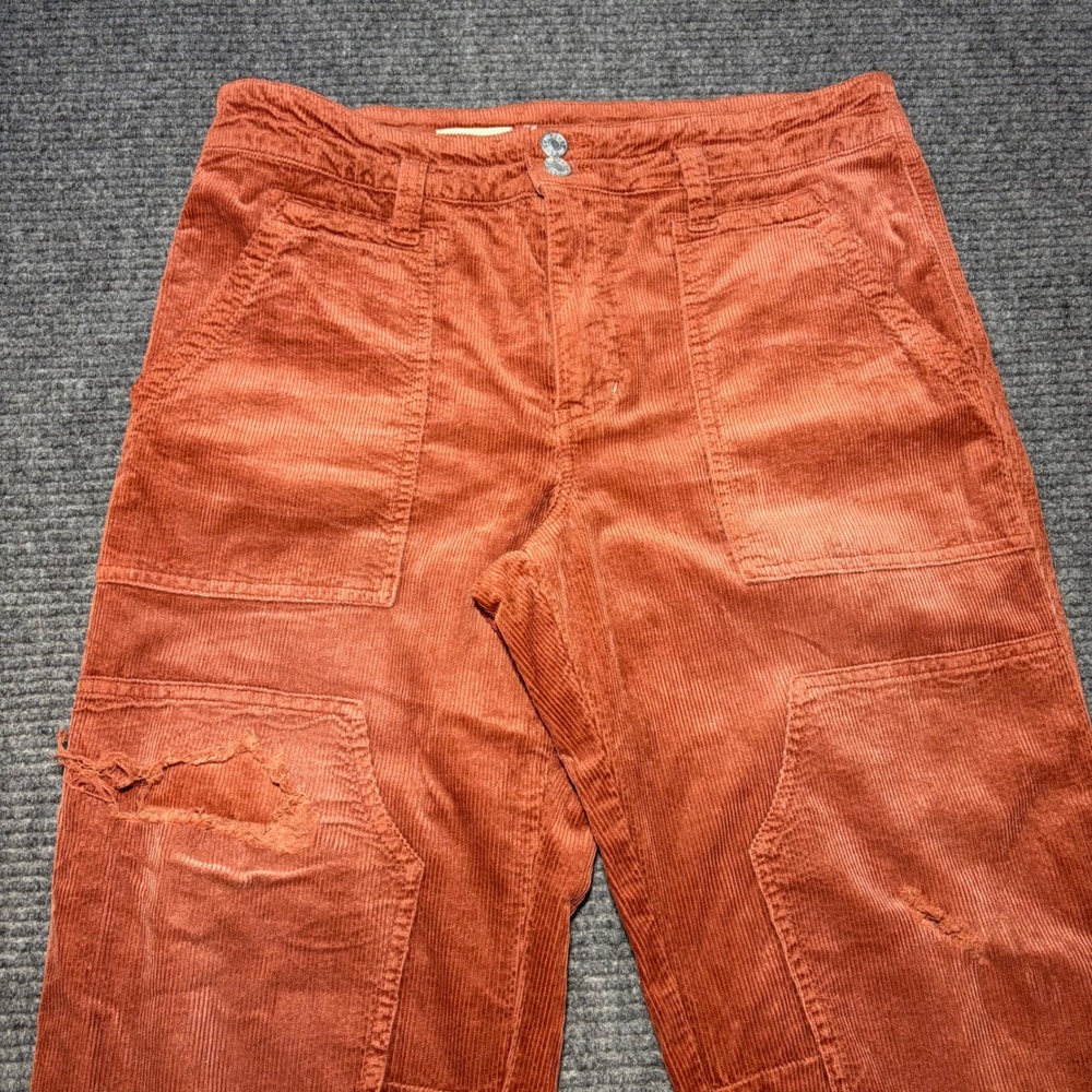 Pilcro The Wanderer Corduroy Utility Pants 29 Rust Orange Distressed Carpenter - Picture 3 of 12